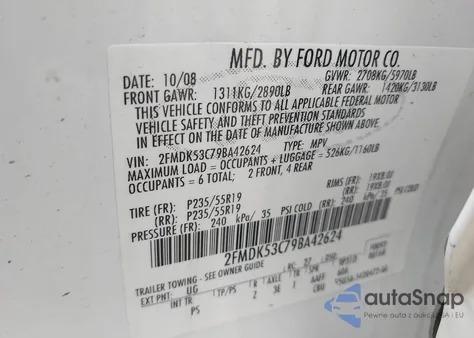 2009 Ford Flex Limited из США, поврежденный, VIN 2FMDK53C79BA42624